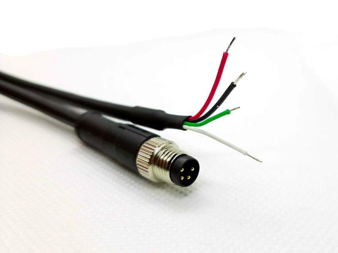 Power + CAN pigtail. M8 4P male to bare wires, 2 meter